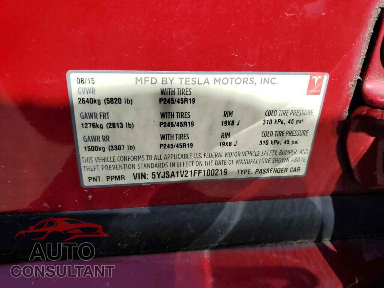 TESLA MODEL S 2015 - 5YJSA1V21FF100219
