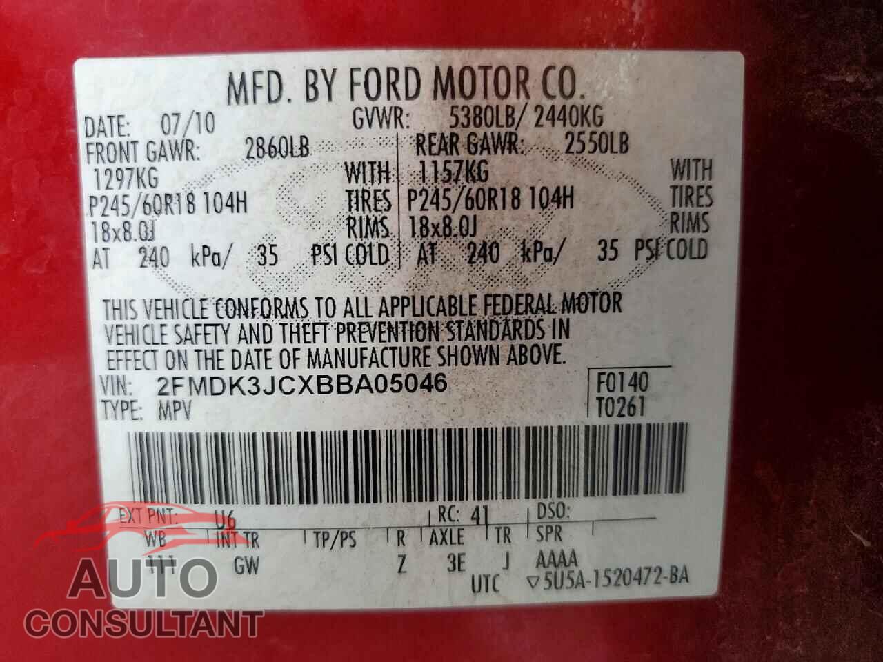 FORD EDGE 2011 - 2FMDK3JCXBBA05046