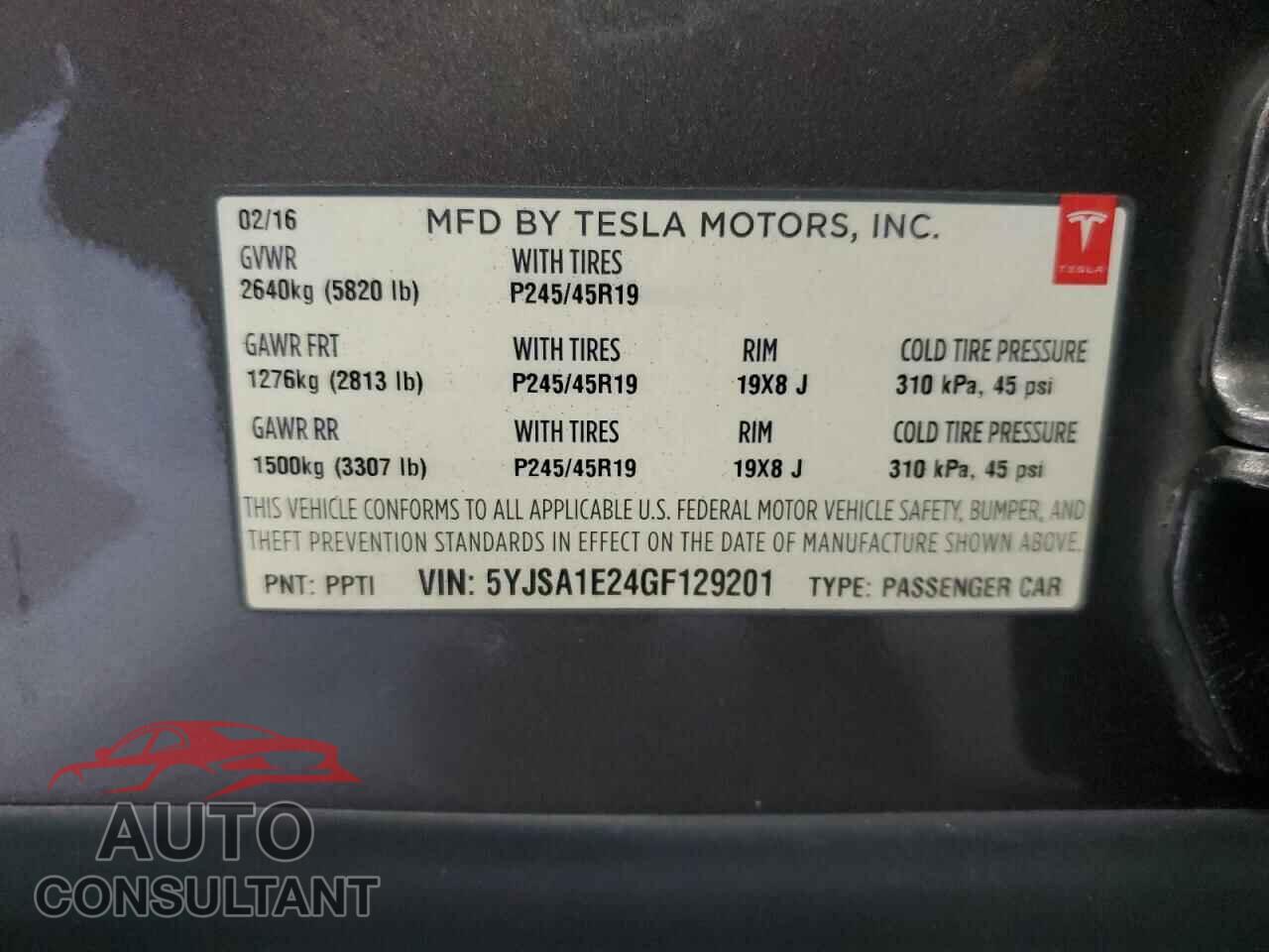 TESLA MODEL S 2016 - 5YJSA1E24GF129201