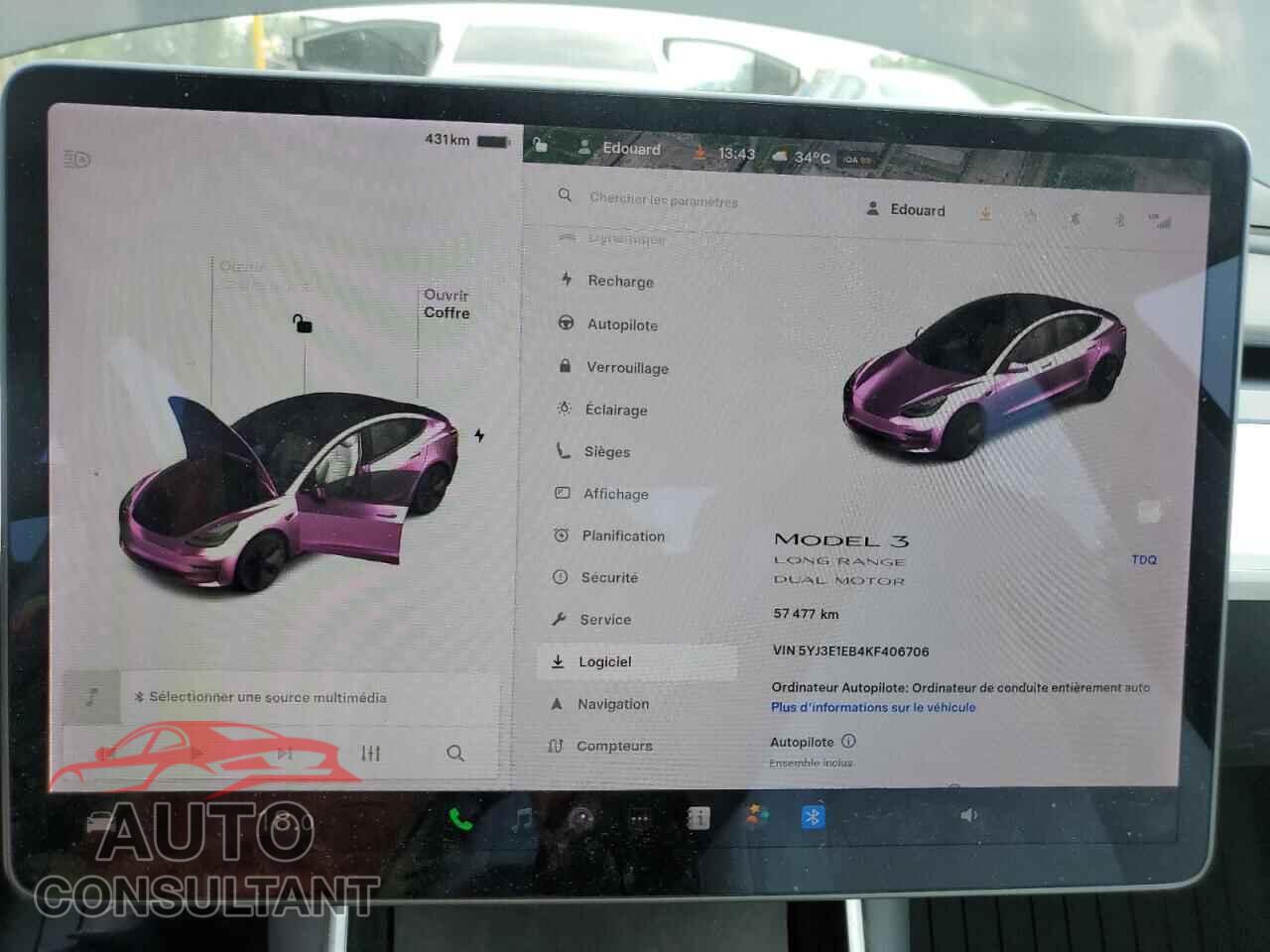 TESLA MODEL 3 2019 - 5YJ3E1EB4KF406706