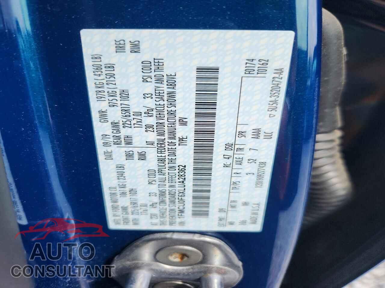 FORD ESCAPE 2020 - 1FMCU0F6XLUA28362