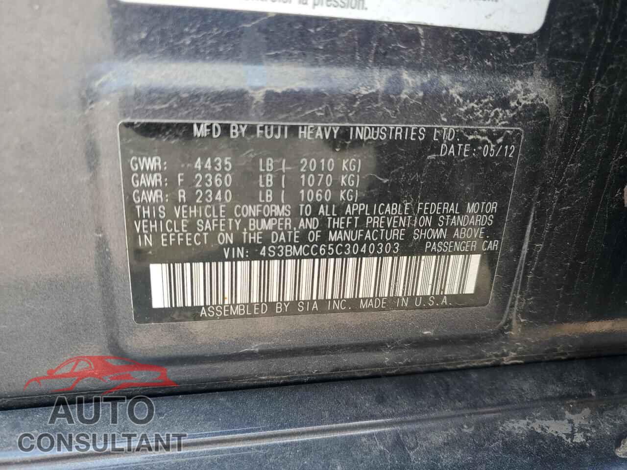 SUBARU LEGACY 2012 - 4S3BMCC65C3040303