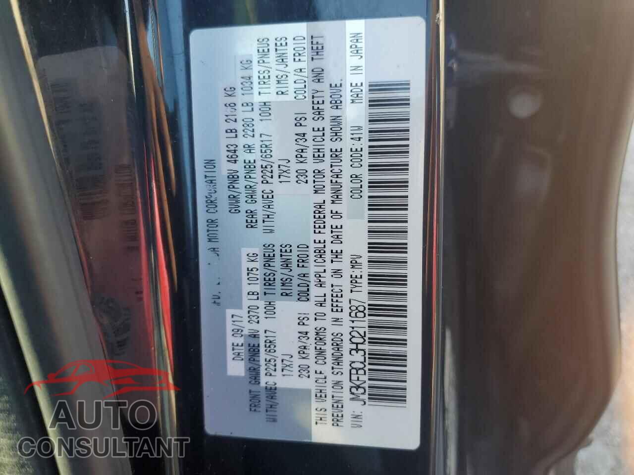 MAZDA CX-5 2017 - JM3KFBCL3H0211687