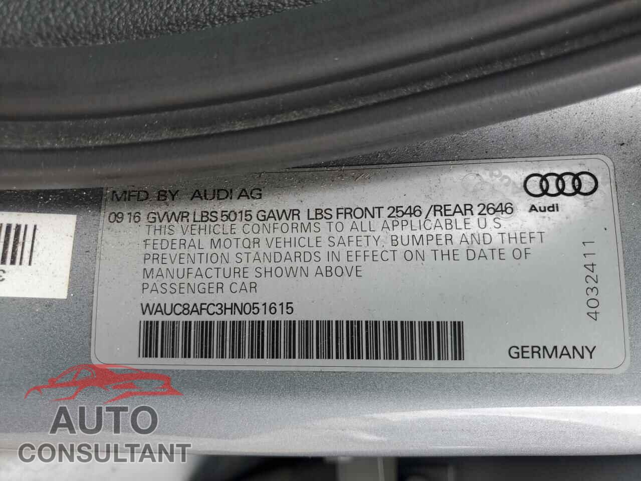 AUDI A6 2017 - WAUC8AFC3HN051615