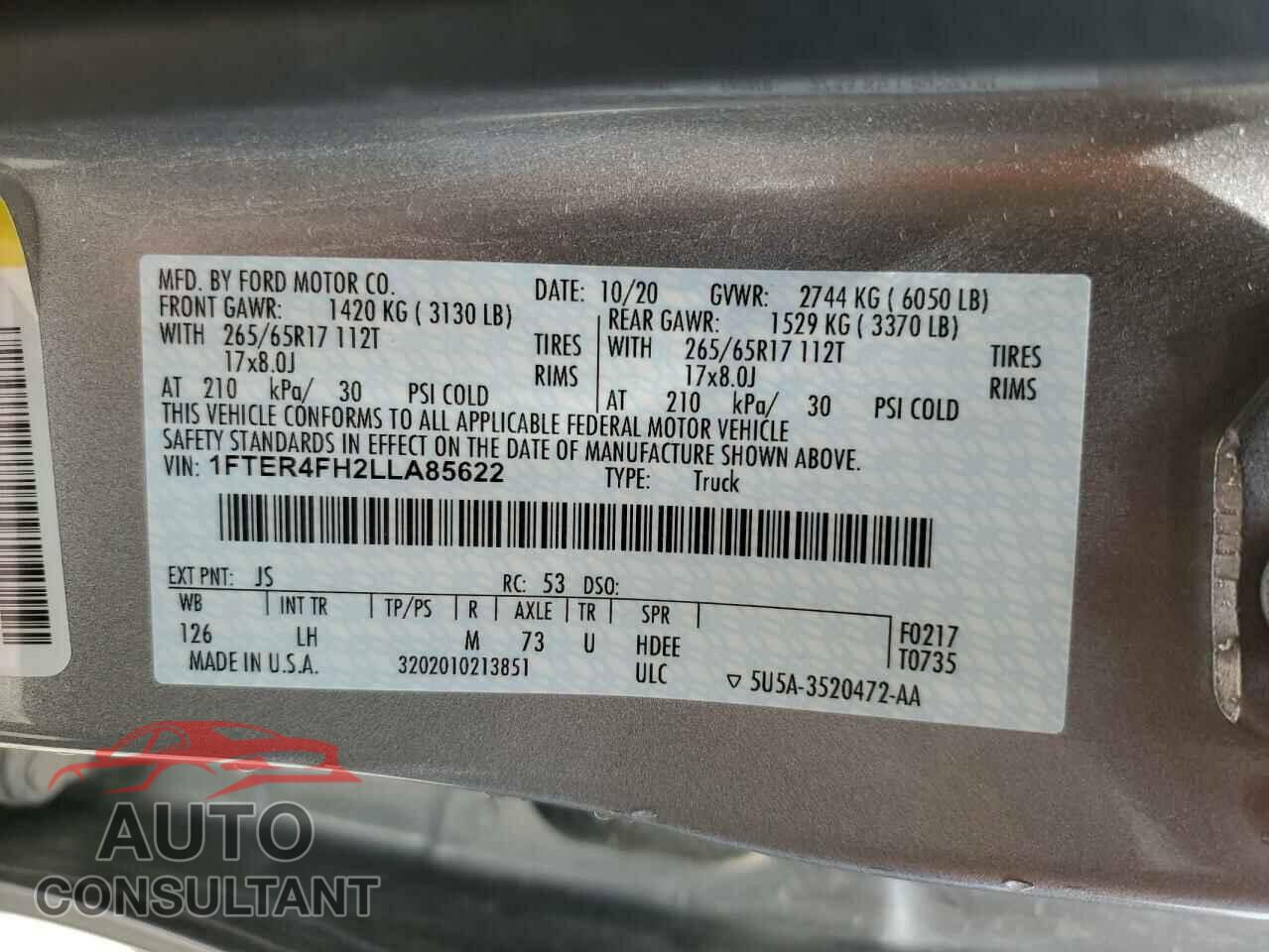 FORD RANGER 2020 - 1FTER4FH2LLA85622