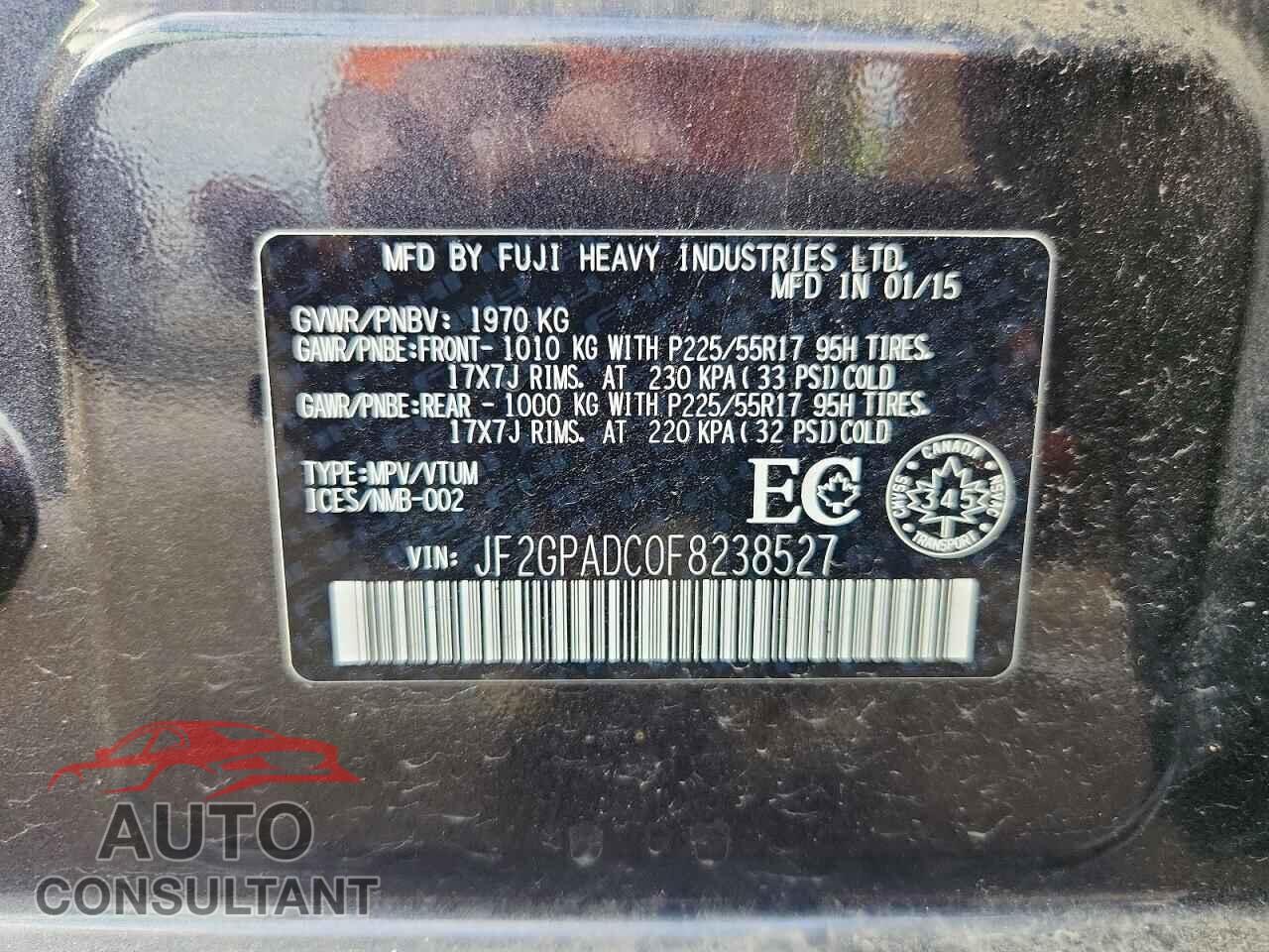 SUBARU XV 2015 - JF2GPADC0F8238527