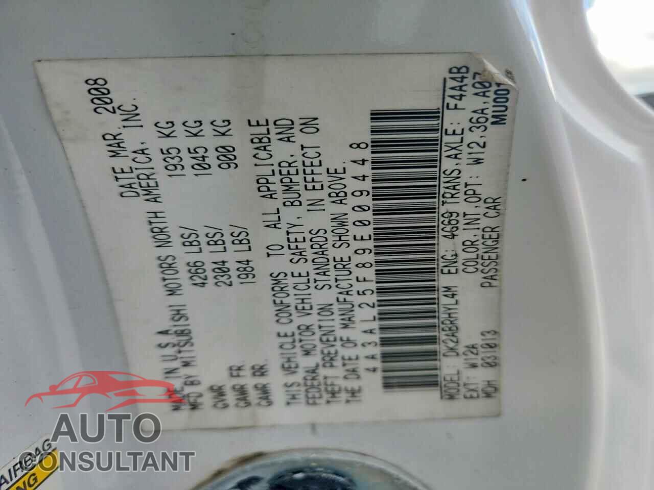 MITSUBISHI ECLIPSE 2009 - 4A3AL25F89E009448