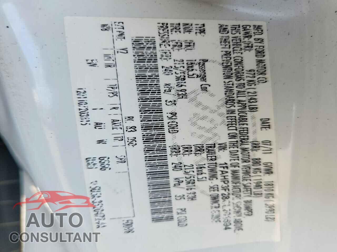 FORD FOCUS 2012 - 1FAHP3F28CL201694
