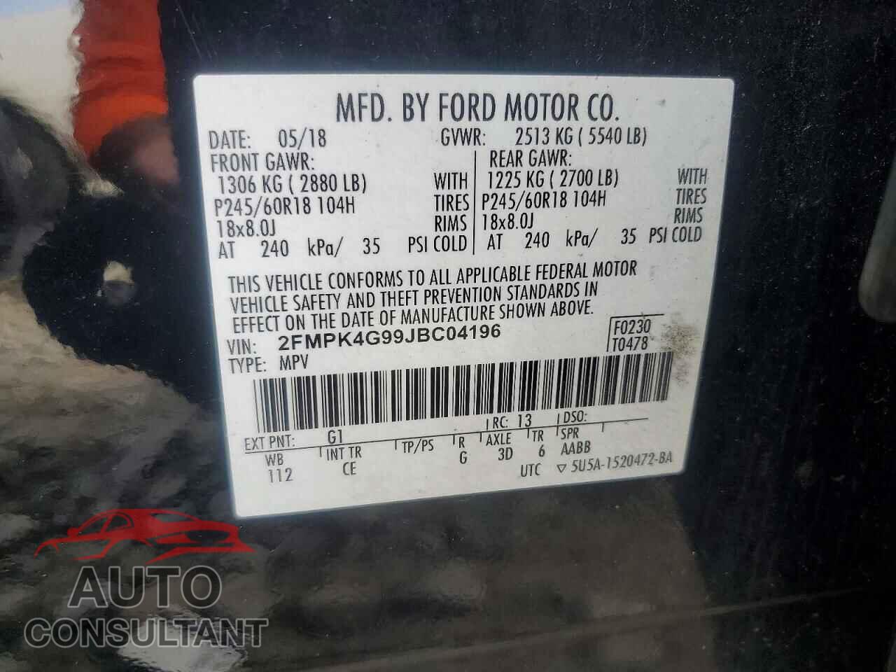 FORD EDGE 2018 - 2FMPK4G99JBC04196
