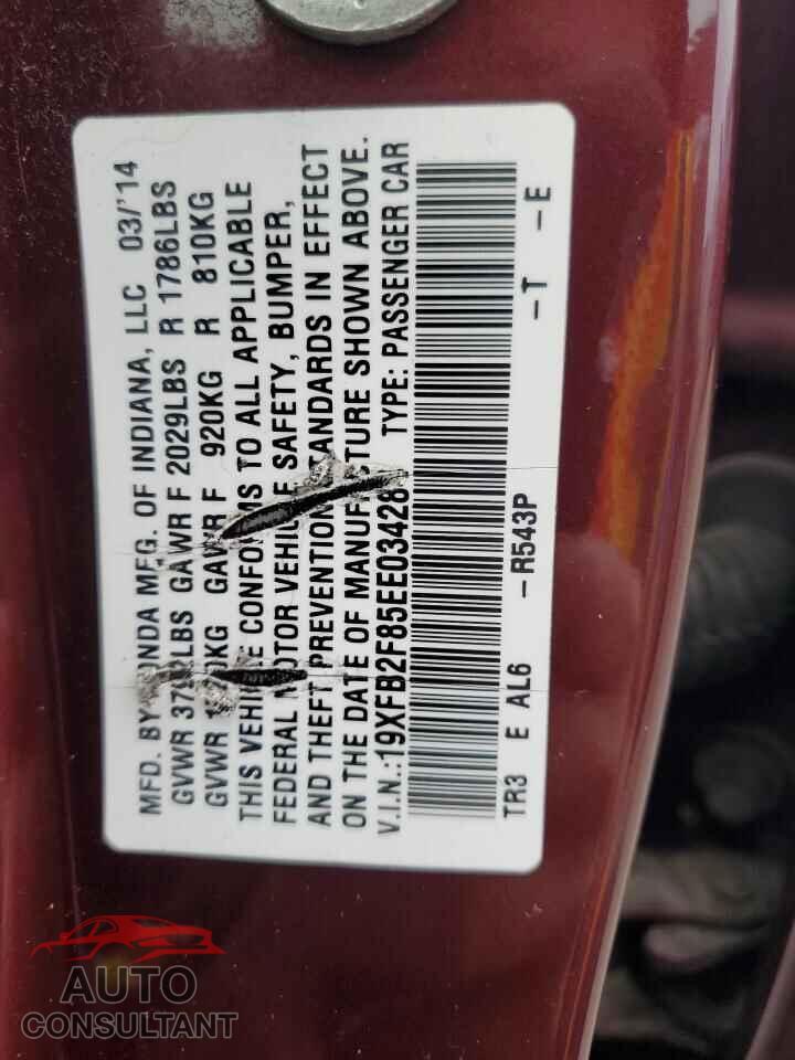HONDA CIVIC 2014 - 19XFB2F85EE034284