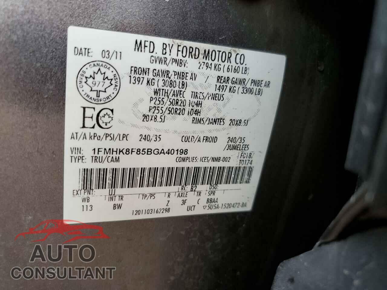 FORD EXPLORER 2011 - 1FMHK8F85BGA40198