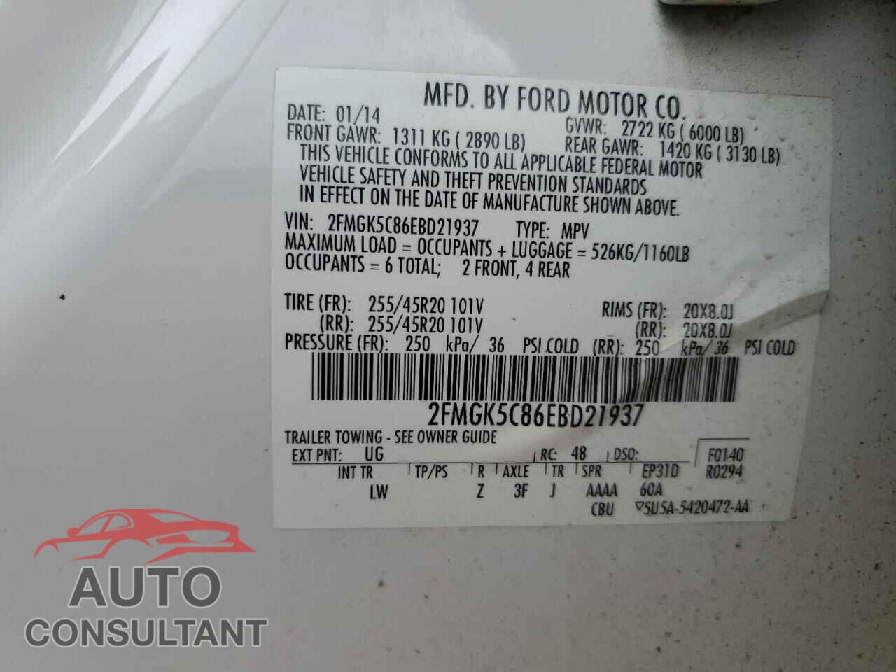 FORD FLEX 2014 - 2FMGK5C86EBD21937