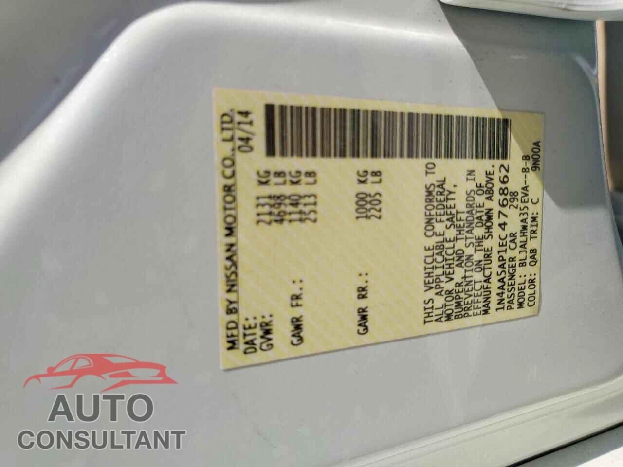 NISSAN MAXIMA 2014 - 1N4AA5AP1EC476862