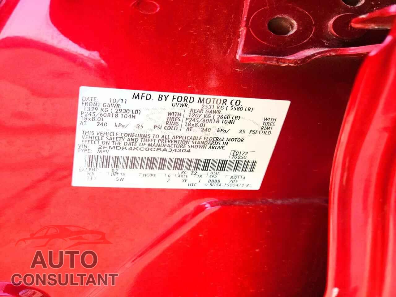 FORD EDGE 2012 - 2FMDK4KC0CBA34304