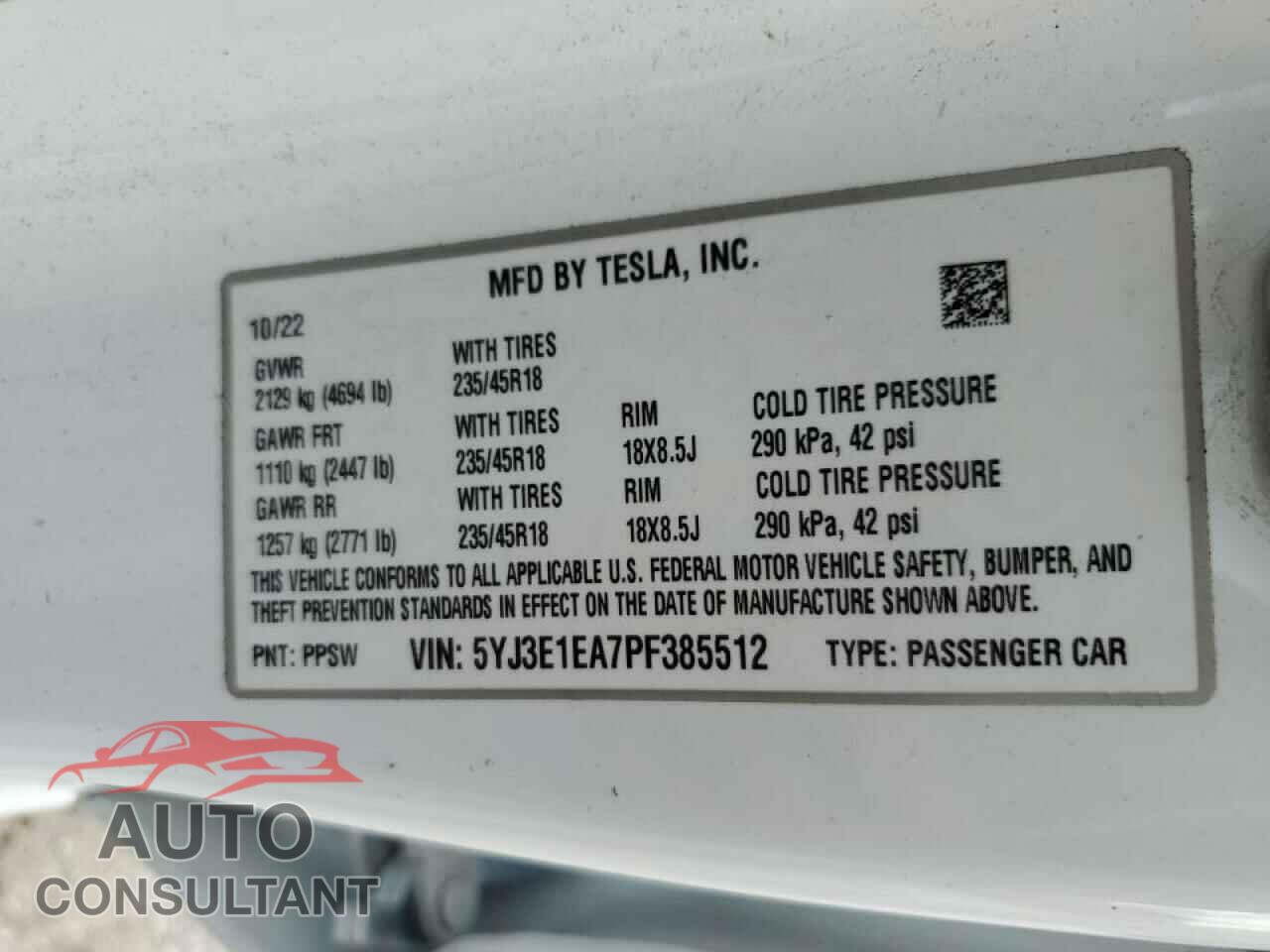 TESLA MODEL 3 2023 - 5YJ3E1EA7PF385512