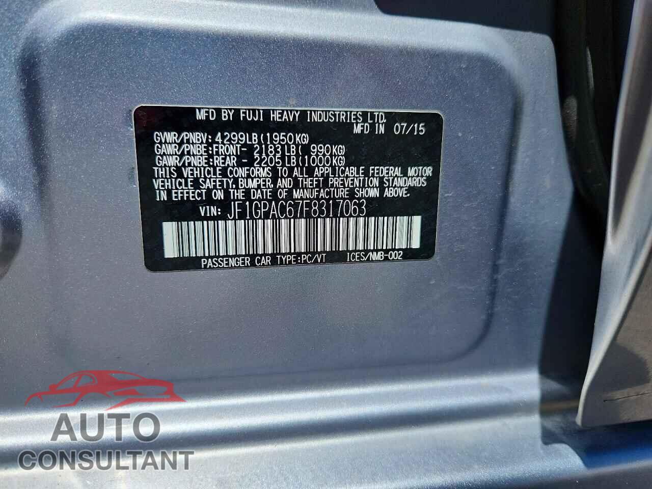 SUBARU IMPREZA 2015 - JF1GPAC67F8317063