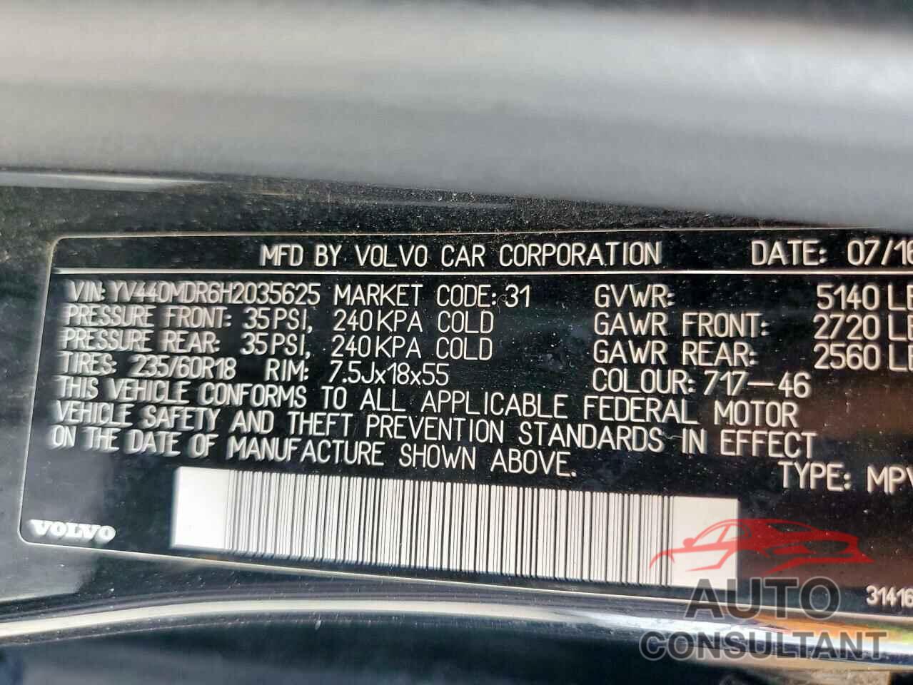 VOLVO XC60 2017 - YV440MDR6H2035625