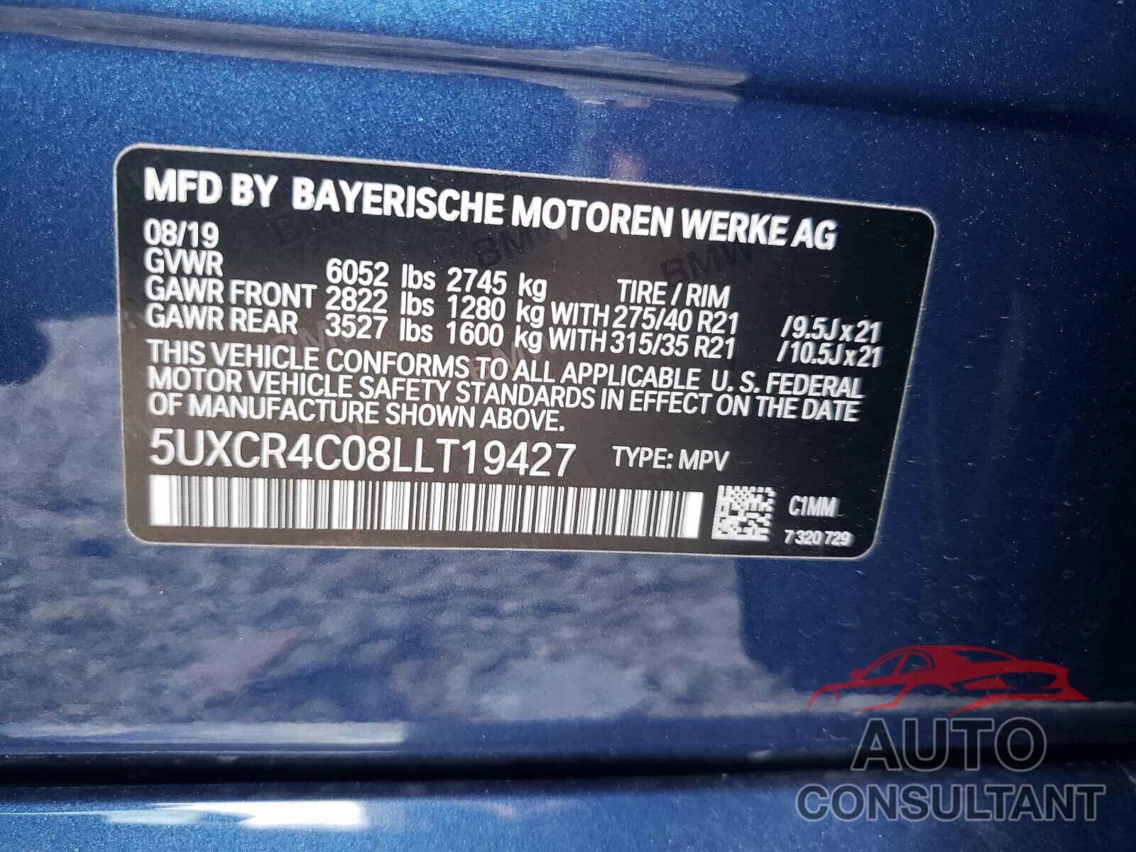 BMW X5 2020 - 5UXCR4C08LLT19427