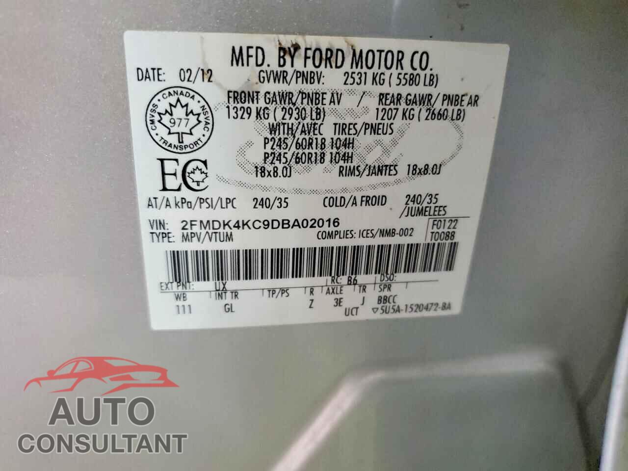 FORD EDGE 2013 - 2FMDK4KC9DBA02016