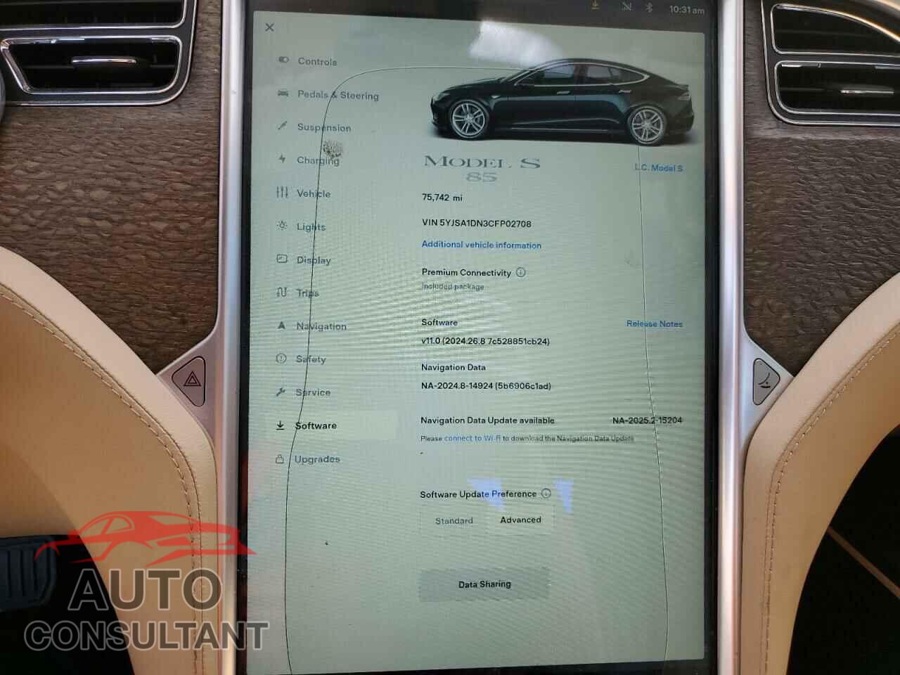 TESLA MODEL S 2012 - 5YJSA1DN3CFP02708