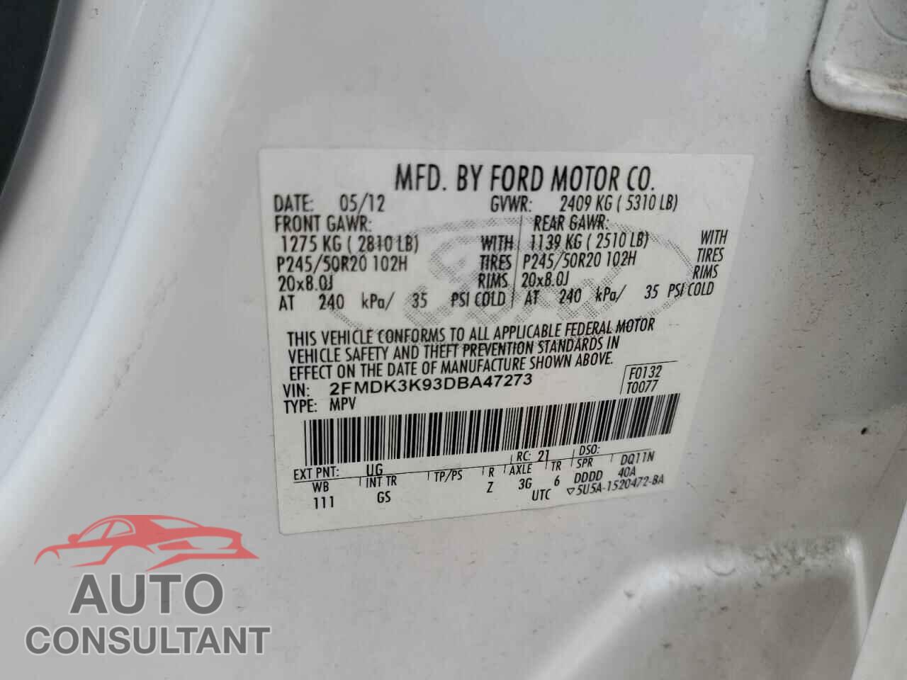 FORD EDGE 2013 - 2FMDK3K93DBA47273