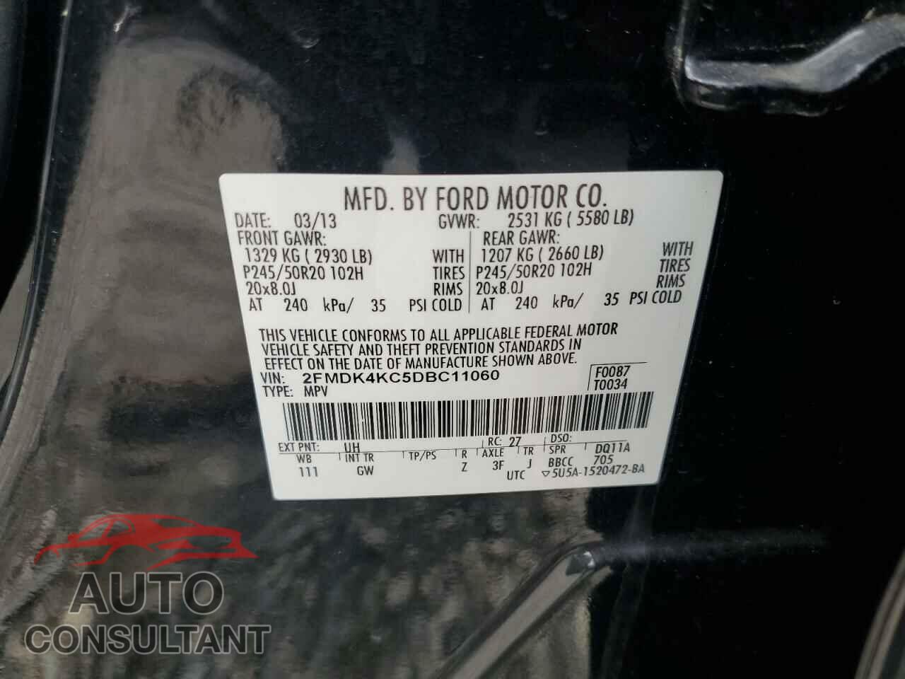 FORD EDGE 2013 - 2FMDK4KC5DBC11060