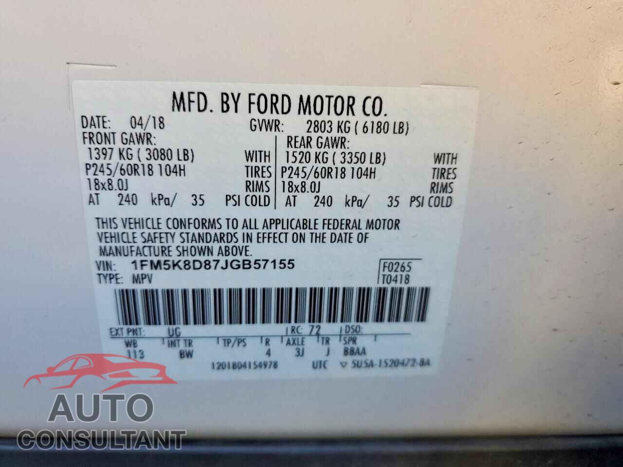 FORD EXPLORER 2018 - 1FM5K8D87JGB57155