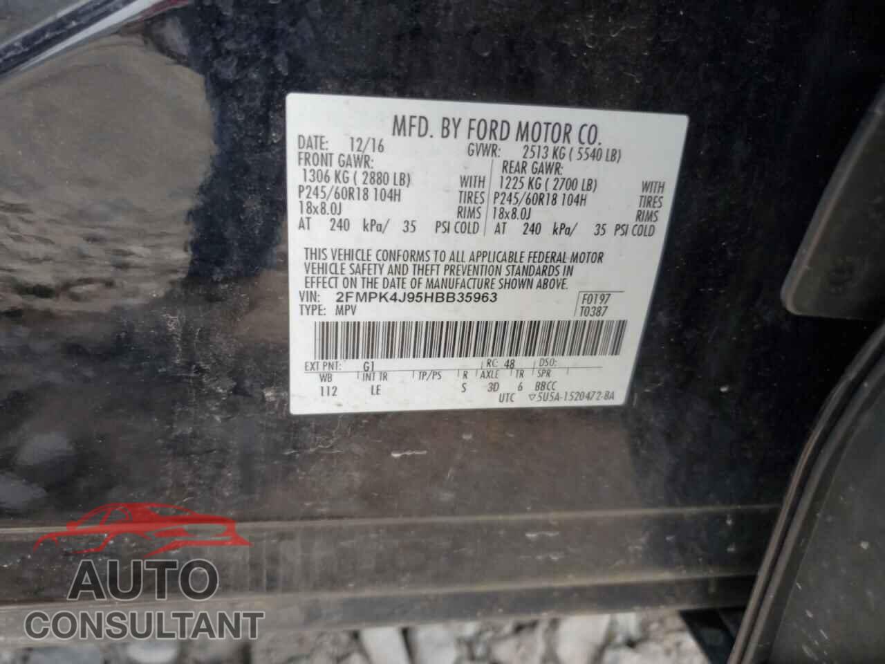 FORD EDGE 2017 - 2FMPK4J95HBB35963