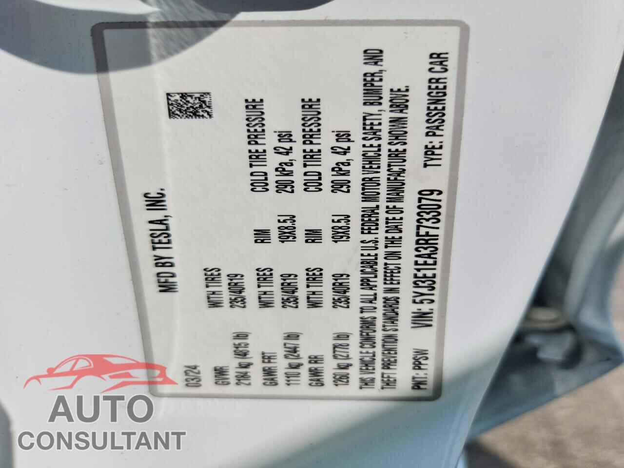 TESLA MODEL 3 2024 - 5YJ3E1EA3RF733079