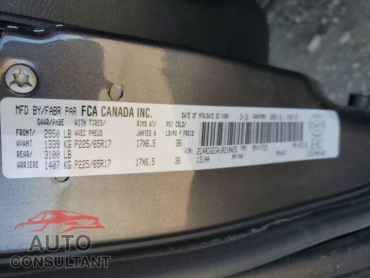 DODGE CARAVAN 2018 - 2C4RDGEG0JR218425
