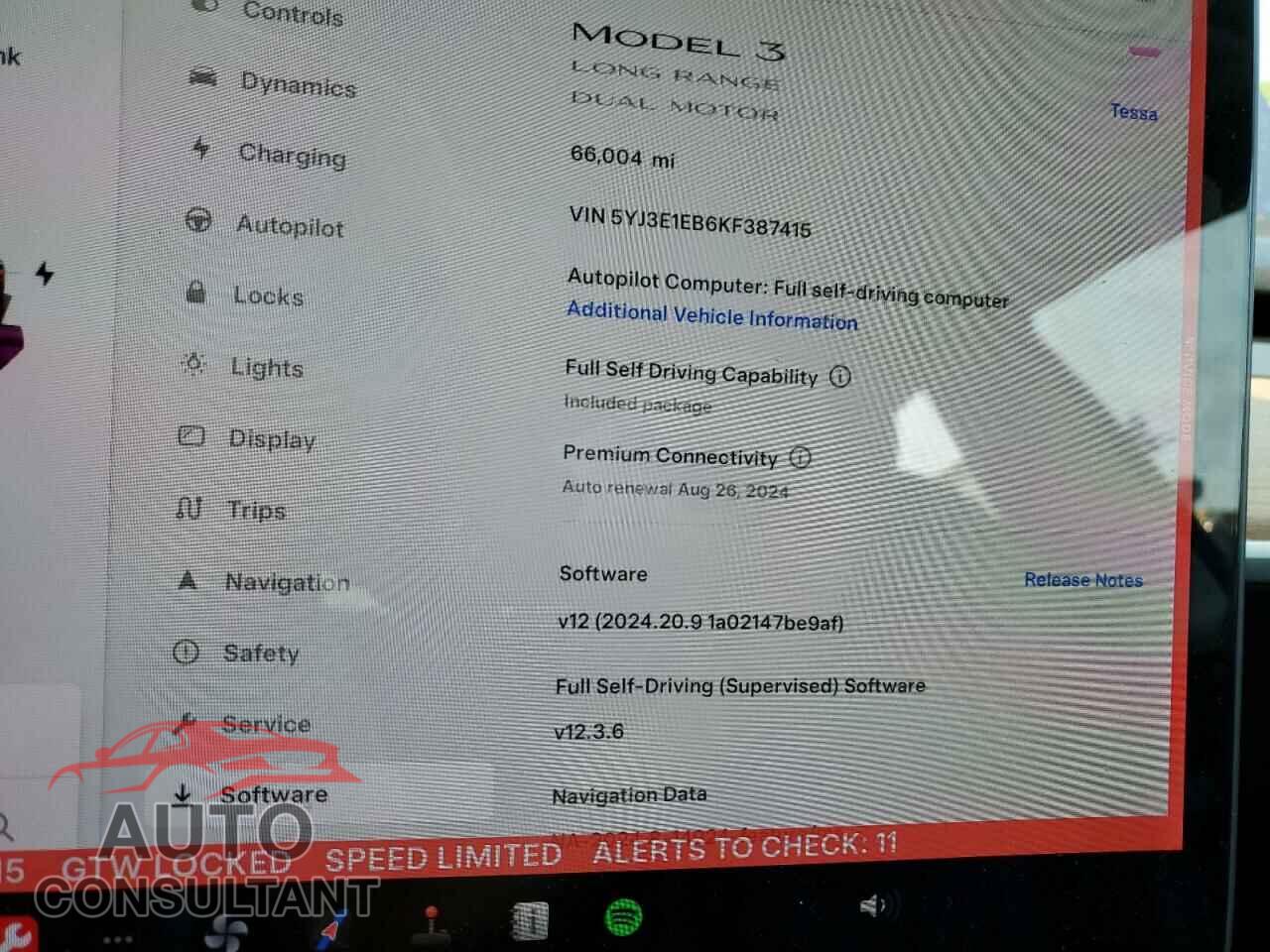 TESLA MODEL 3 2019 - 5YJ3E1EB6KF387415