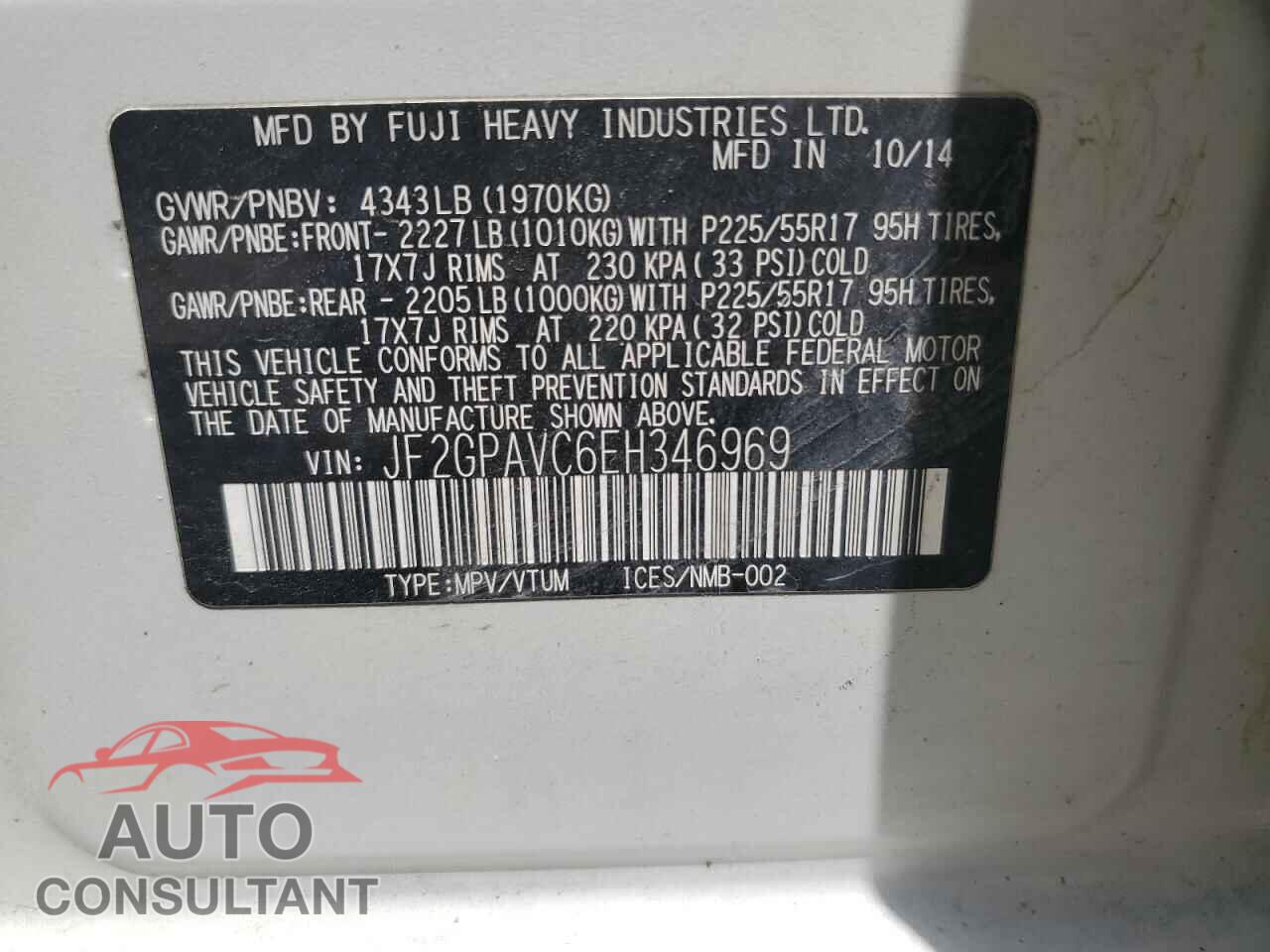 SUBARU XV 2014 - JF2GPAVC6EH346969