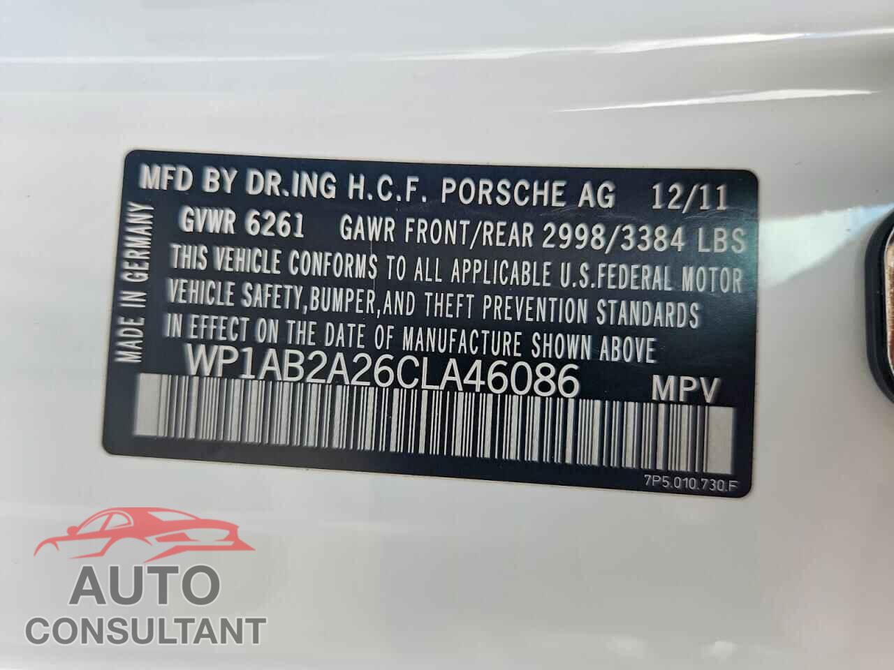 PORSCHE CAYENNE 2012 - WP1AB2A26CLA46086
