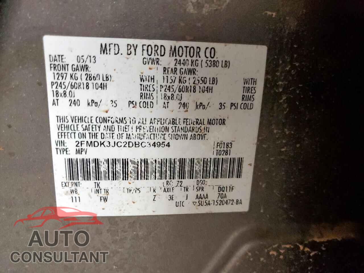 FORD EDGE 2013 - 2FMDK3JC2DBC34954