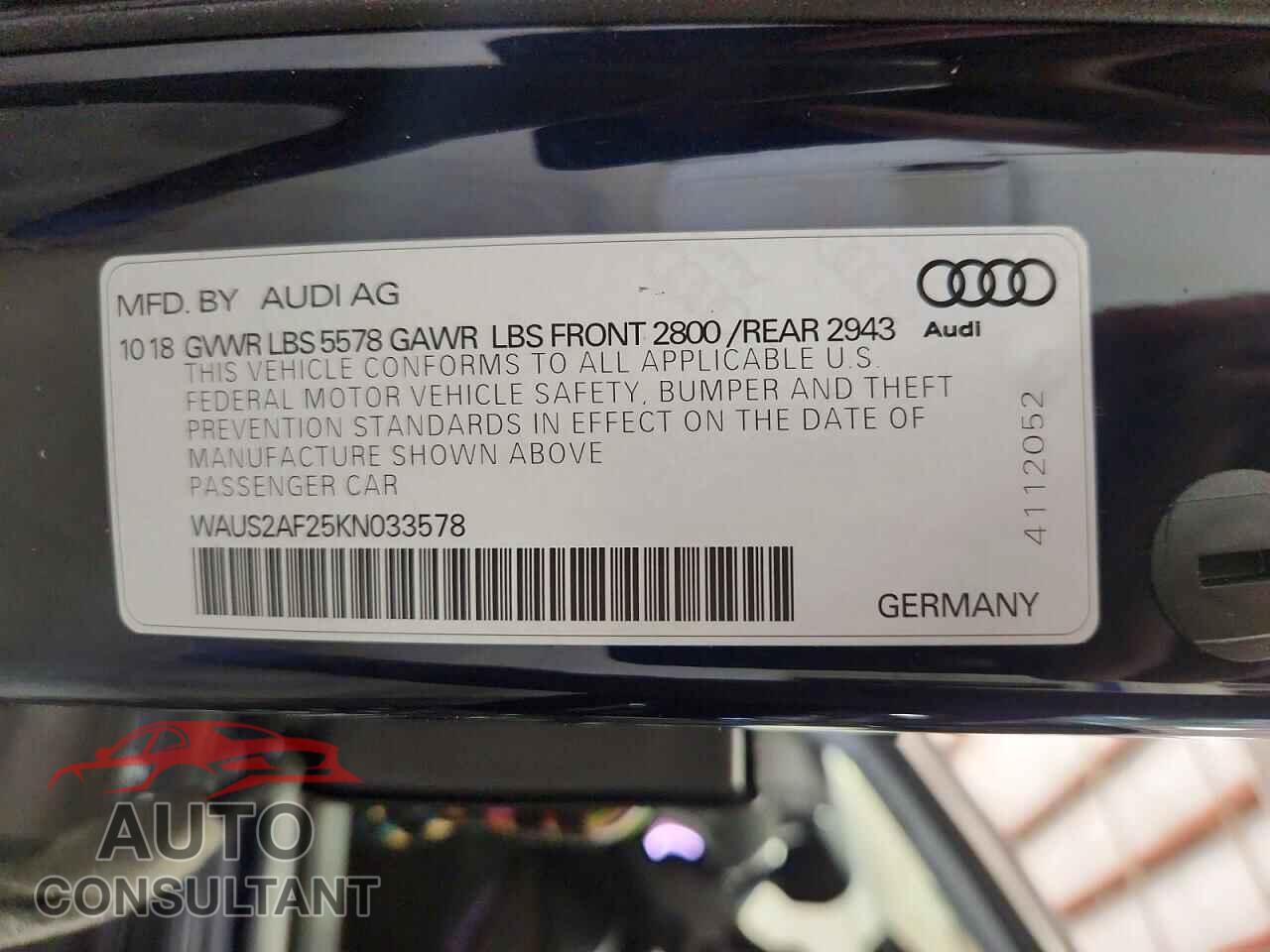AUDI A7 2019 - WAUS2AF25KN033578