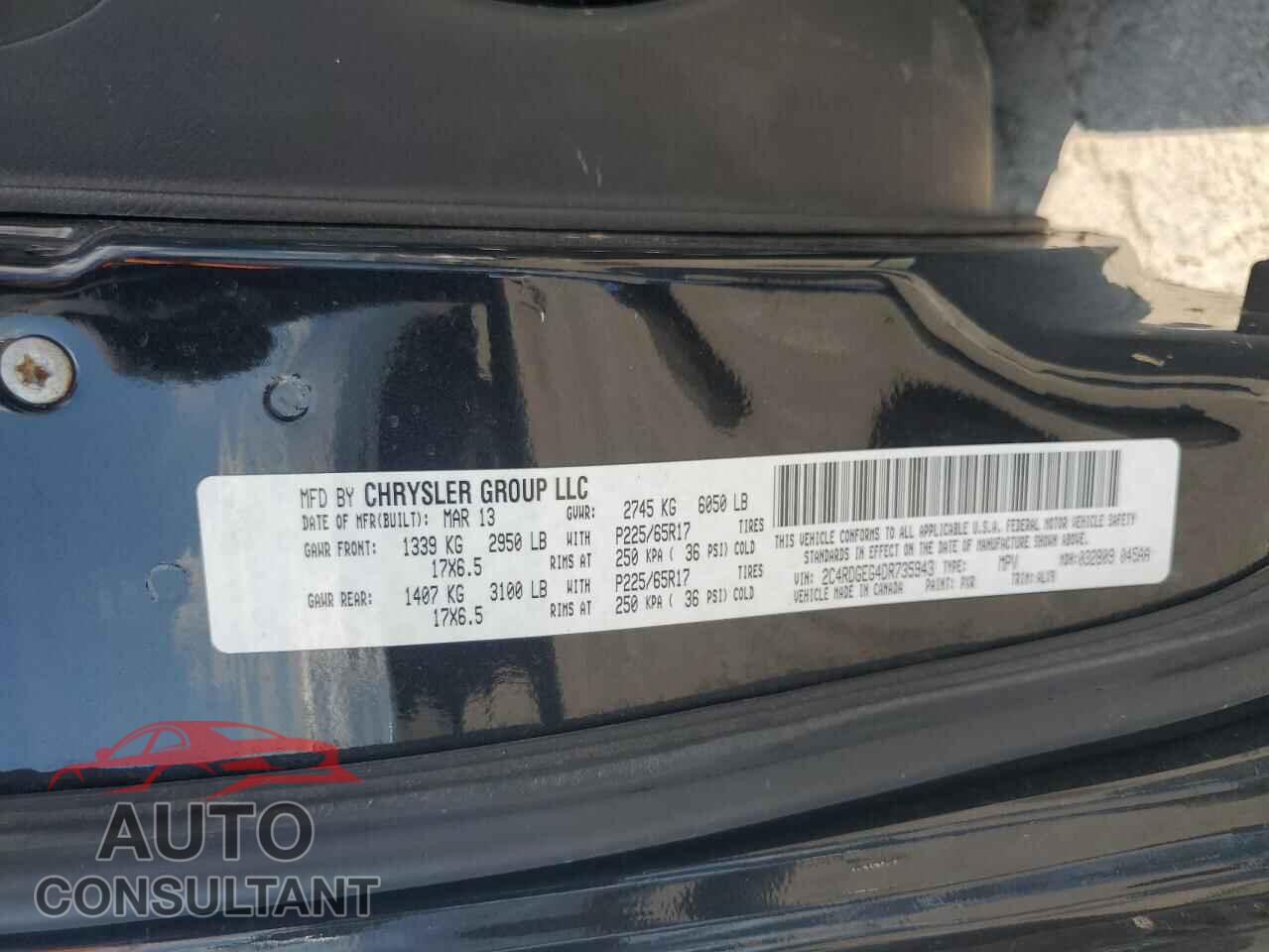 DODGE CARAVAN 2013 - 2C4RDGEG4DR735943