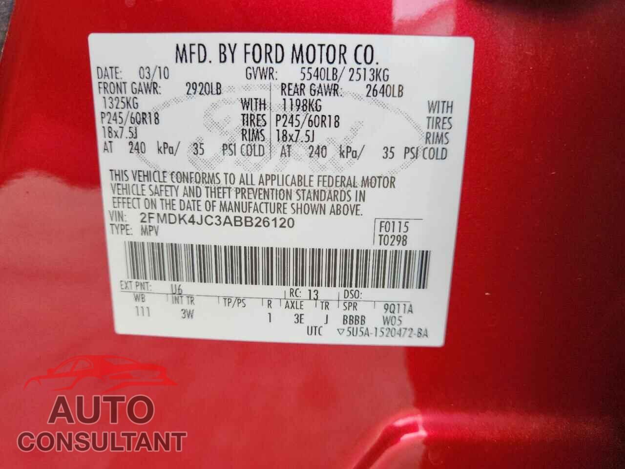 FORD EDGE 2010 - 2FMDK4JC3ABB26120