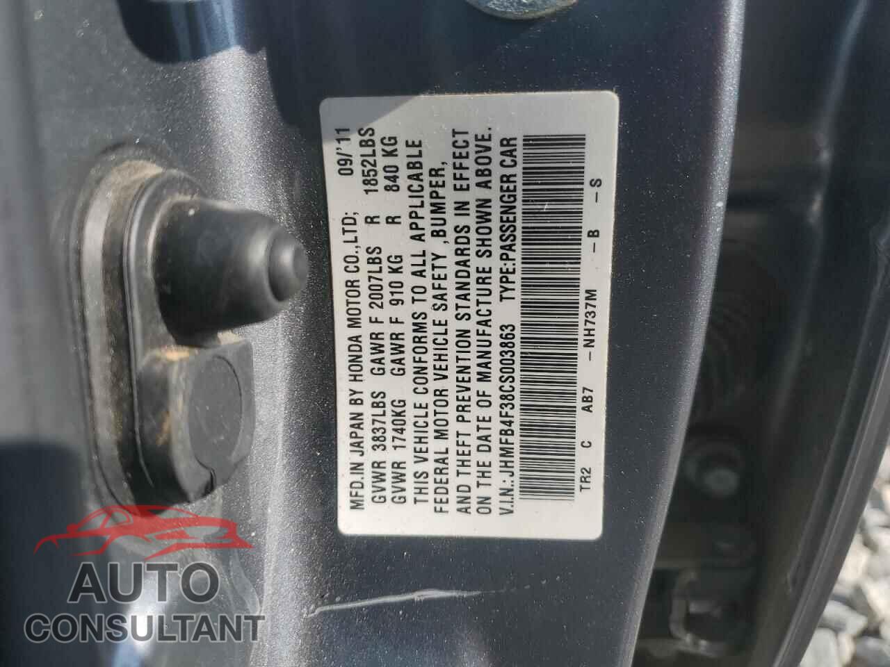 HONDA CIVIC 2012 - JHMFB4F38CS003863