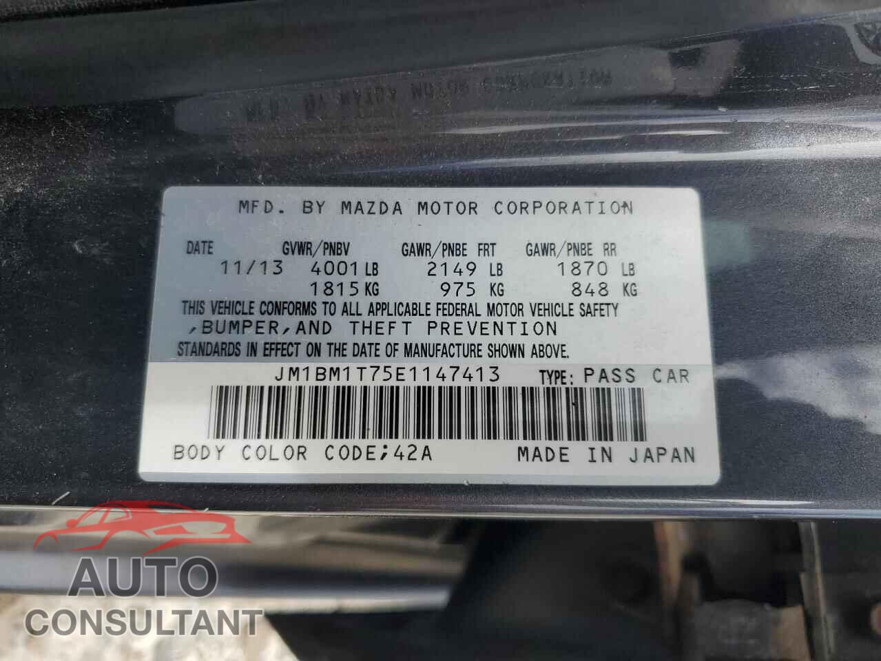 MAZDA 3 2014 - JM1BM1T75E1147413