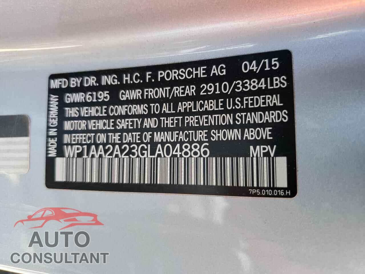 PORSCHE CAYENNE 2016 - WP1AA2A23GLA04886