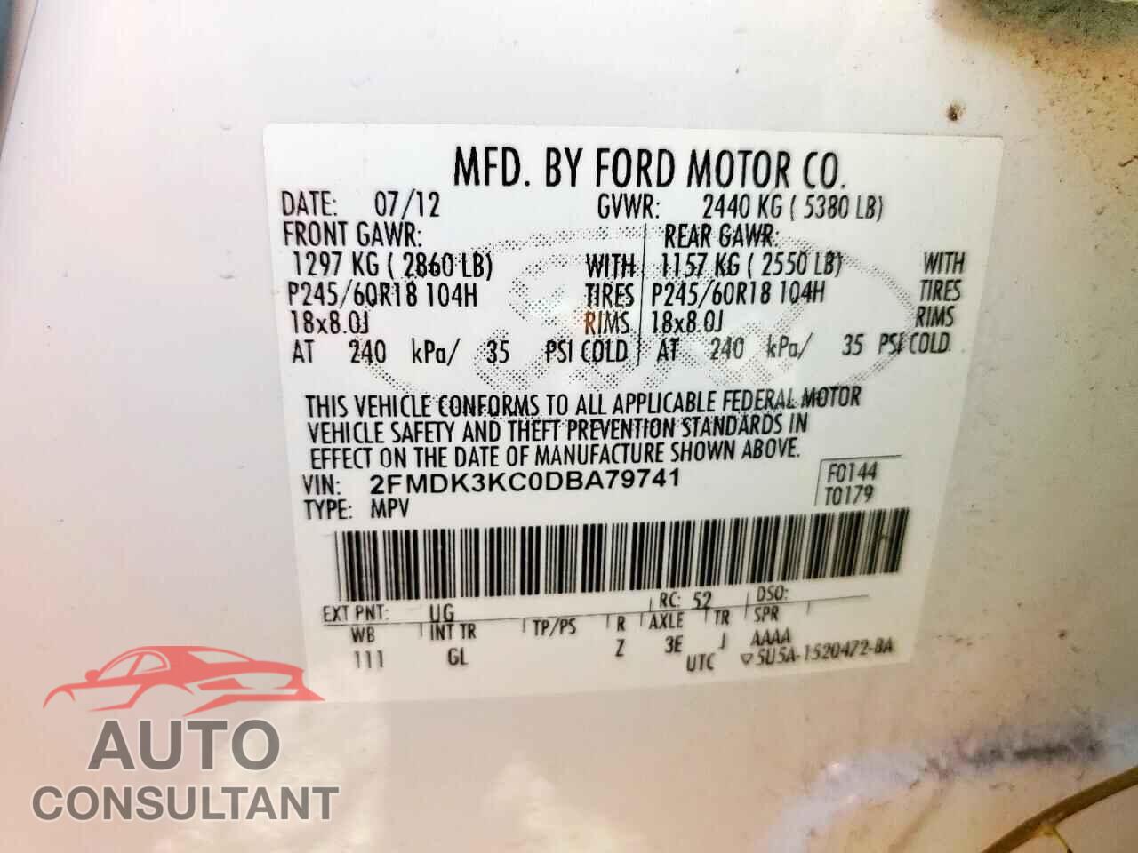 FORD EDGE 2013 - 2FMDK3KC0DBA79741