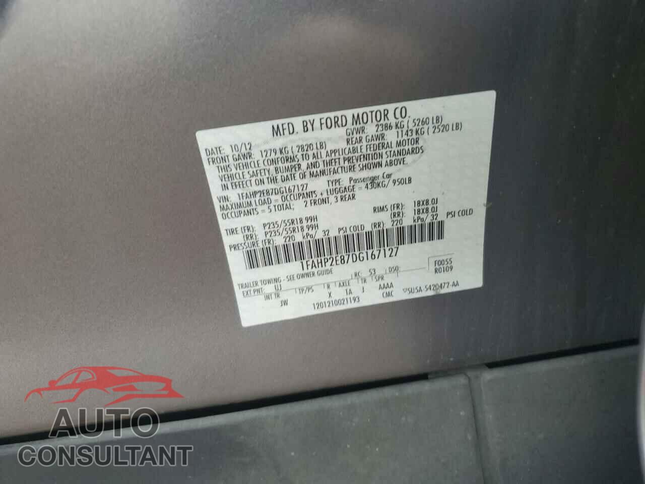 FORD TAURUS 2013 - 1FAHP2E87DG167127