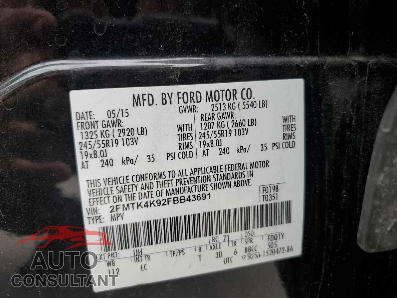 FORD EDGE 2015 - 2FMTK4K92FBB43691