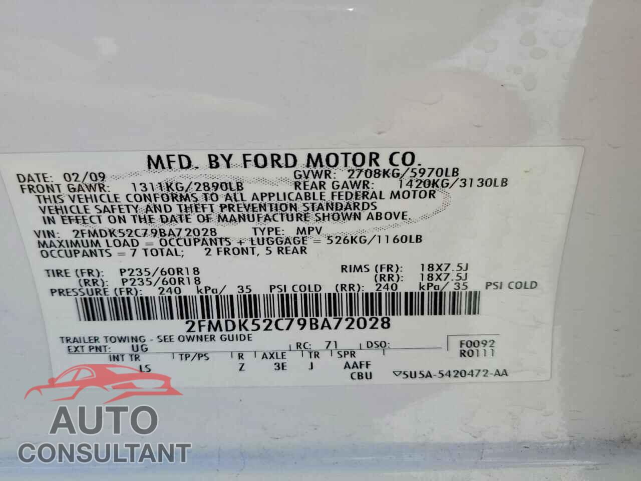 FORD FLEX 2009 - 2FMDK52C79BA72028