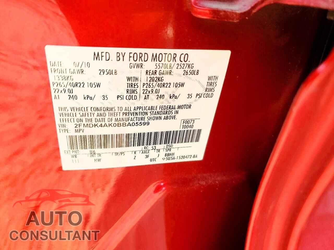 FORD EDGE 2011 - 2FMDK4AK0BBA05599