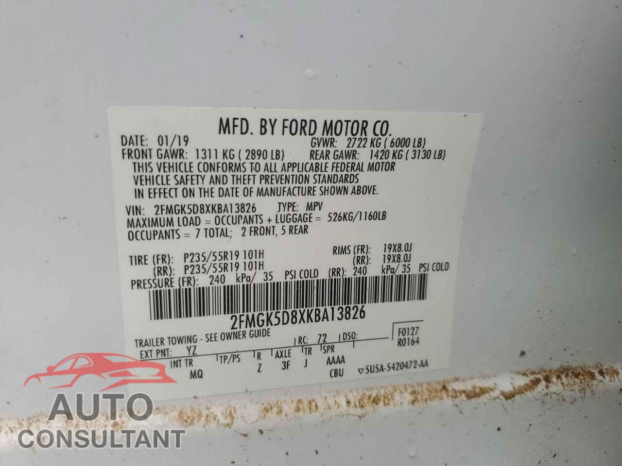 FORD FLEX 2019 - 2FMGK5D8XKBA13826