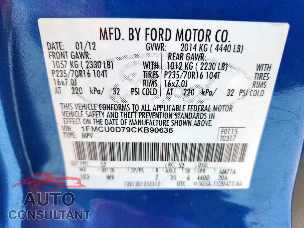 FORD ESCAPE 2012 - 1FMCU0D79CKB90636