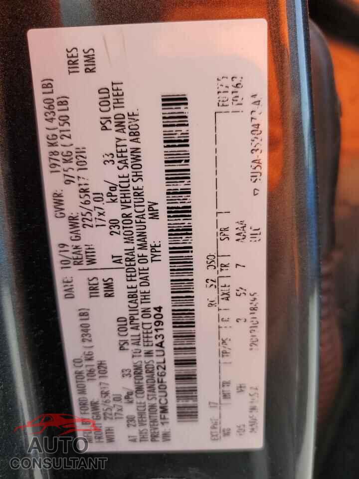 FORD ESCAPE 2020 - 1FMCU0F62LUA31904