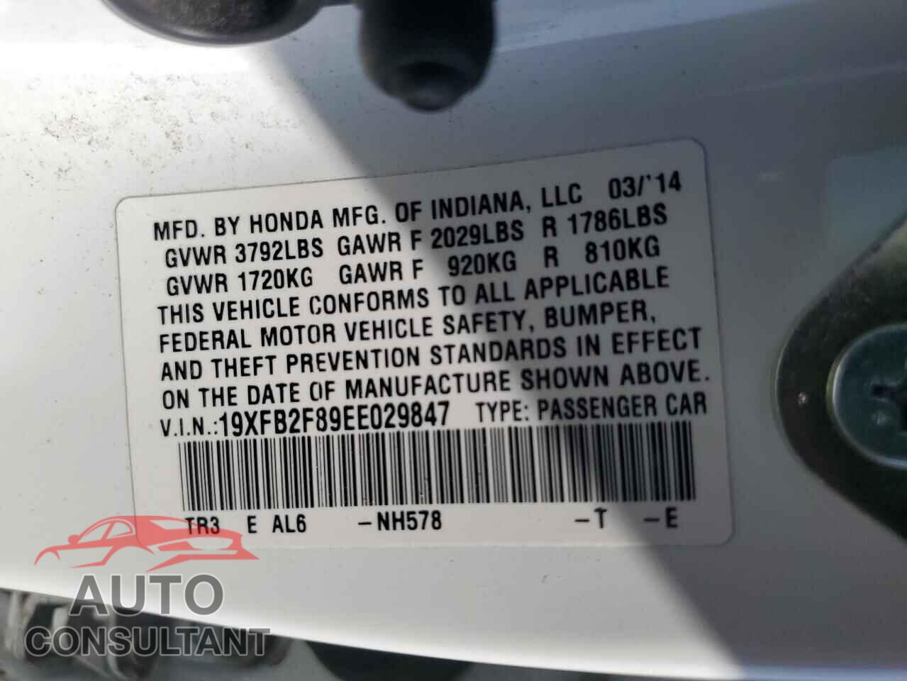 HONDA CIVIC 2014 - 19XFB2F89EE029847