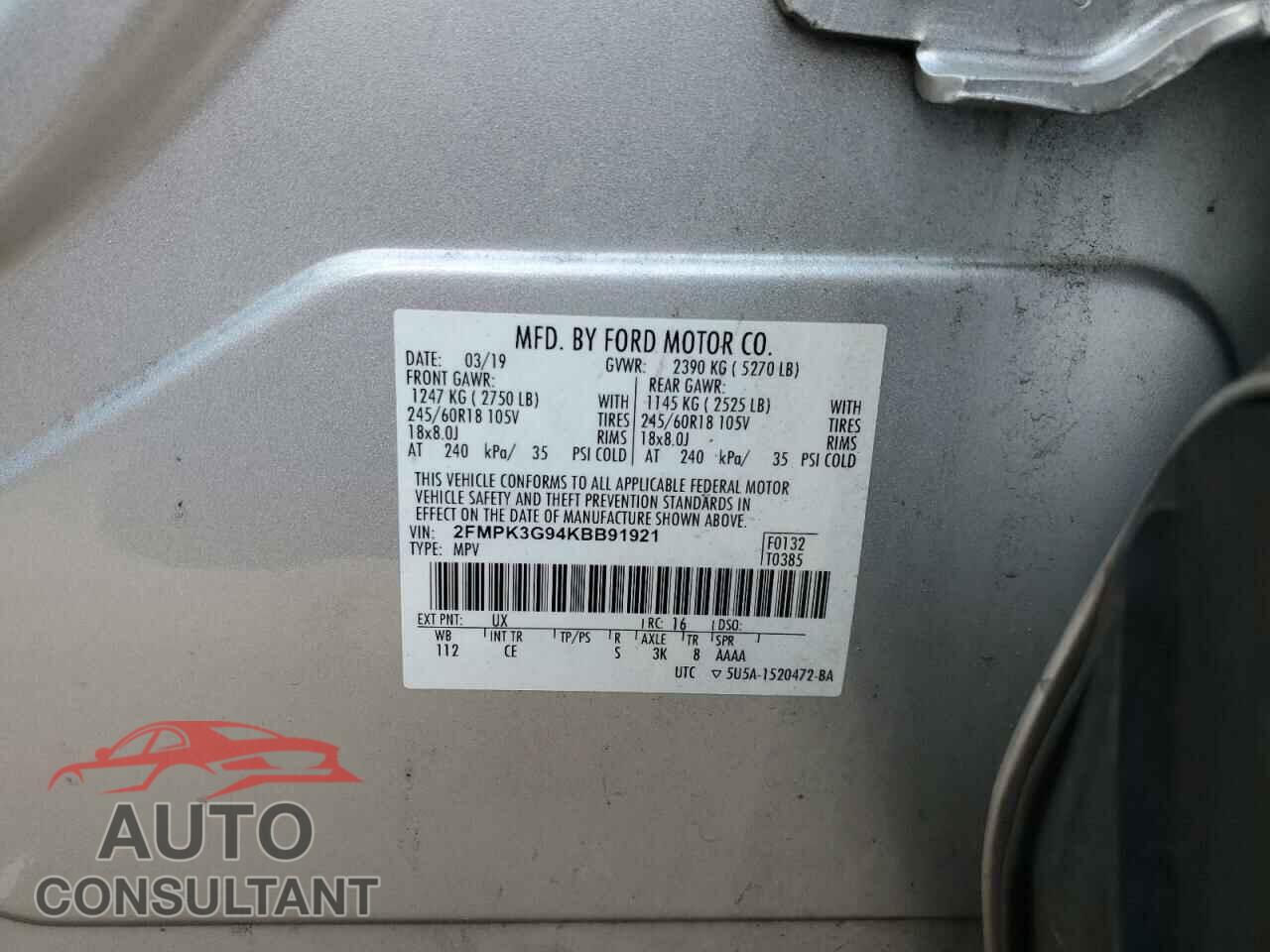 FORD EDGE 2019 - 2FMPK3G94KBB91921